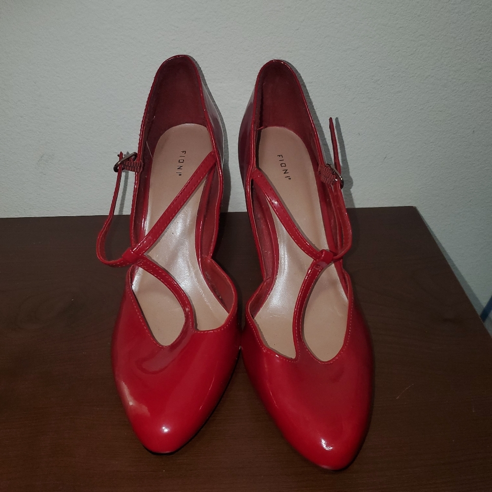 Red t-strap pumps